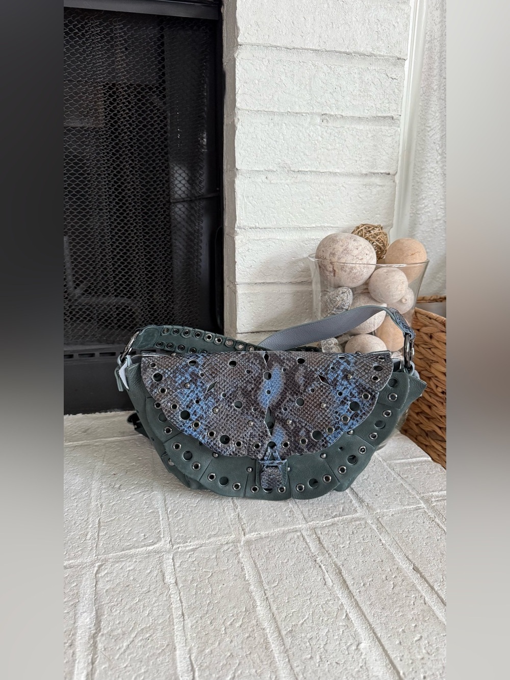 Jamin Puech Paris Rare Python Leather Perforated Artisan Shoulder Bag France
